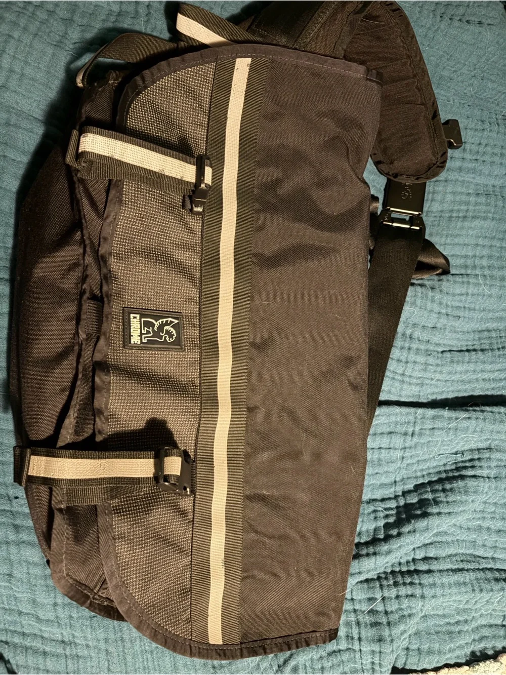 Chrome Black Messenger Backpack with Logo Patch